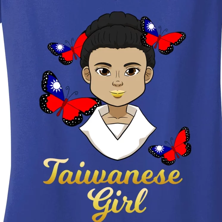 Taiwan Taiwanese Flag Proud Princess Butterfly Gift Women's V-Neck T-Shirt