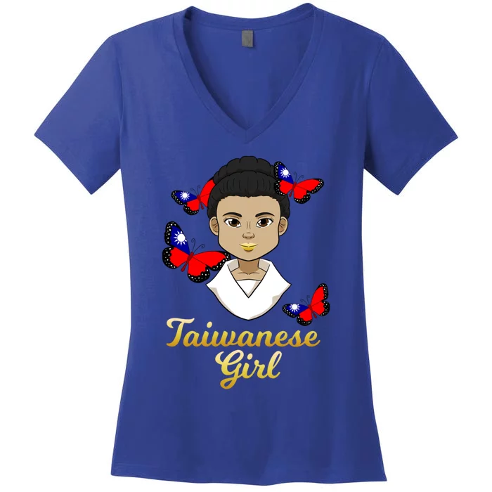 Taiwan Taiwanese Flag Proud Princess Butterfly Gift Women's V-Neck T-Shirt