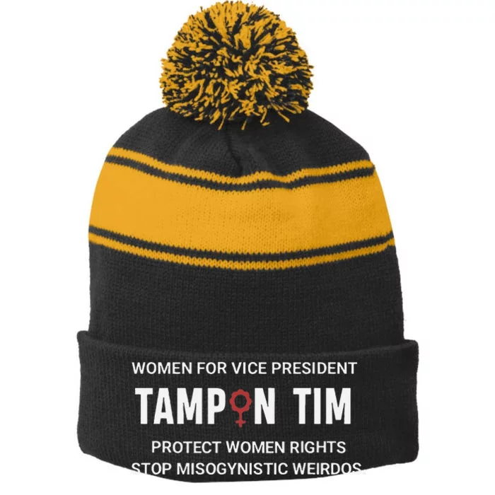 Tampon Tim Funny Meme Tim Walz Vp Vice President 2024 Stripe Pom Pom Beanie