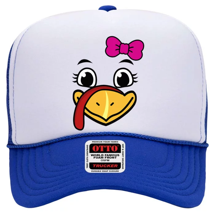 Thanksgiving Turkey Face Funny Bow High Crown Mesh Trucker Hat