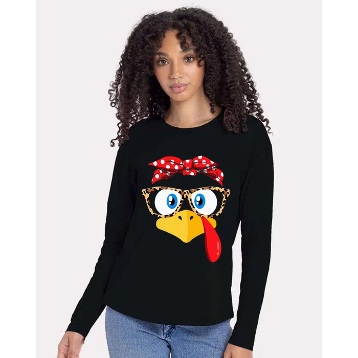 Thanksgiving Turkey Face Leopard Glasses Womens Cotton Relaxed Long Sleeve T-Shirt