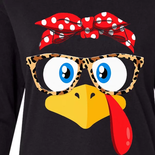 Thanksgiving Turkey Face Leopard Glasses Womens Cotton Relaxed Long Sleeve T-Shirt