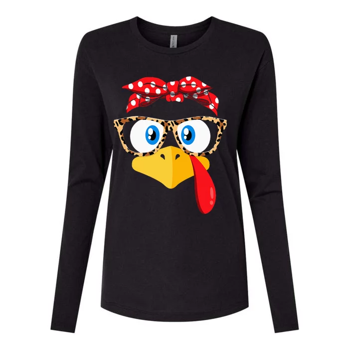 Thanksgiving Turkey Face Leopard Glasses Womens Cotton Relaxed Long Sleeve T-Shirt