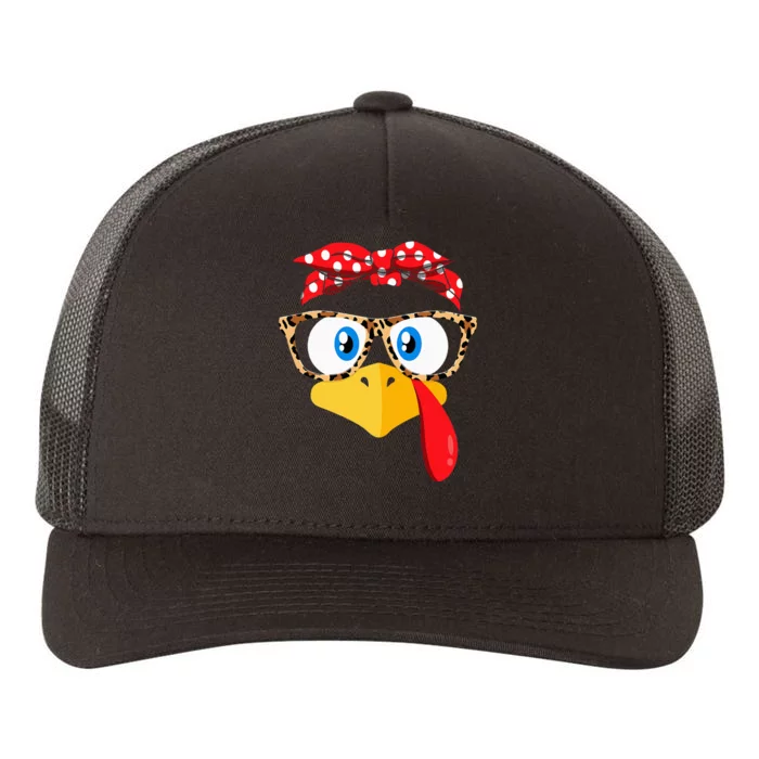 Thanksgiving Turkey Face Leopard Glasses Yupoong Adult 5-Panel Trucker Hat