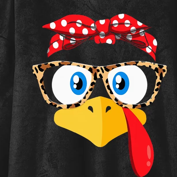 Thanksgiving Turkey Face Leopard Glasses Hooded Wearable Blanket