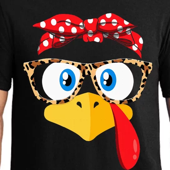 Thanksgiving Turkey Face Leopard Glasses Pajama Set