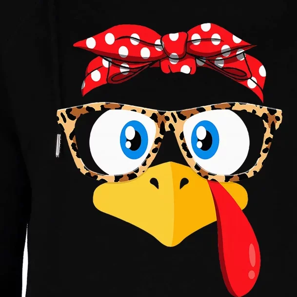 Thanksgiving Turkey Face Leopard Glasses Womens Funnel Neck Pullover Hood