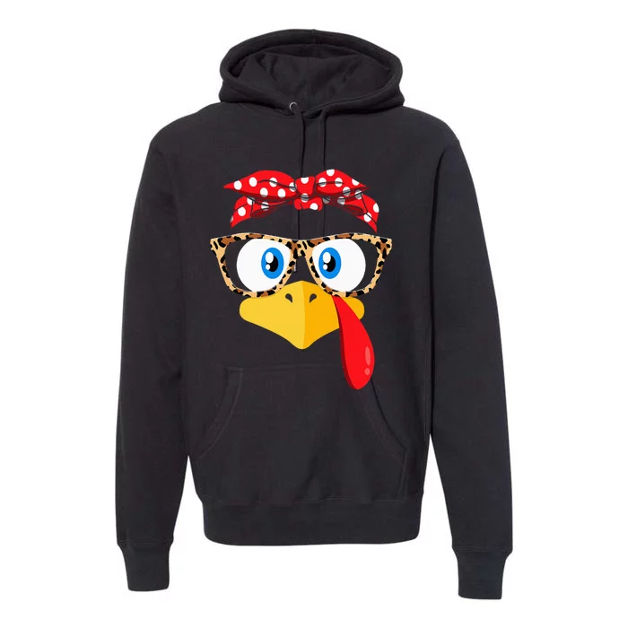 Thanksgiving Turkey Face Leopard Glasses Premium Hoodie