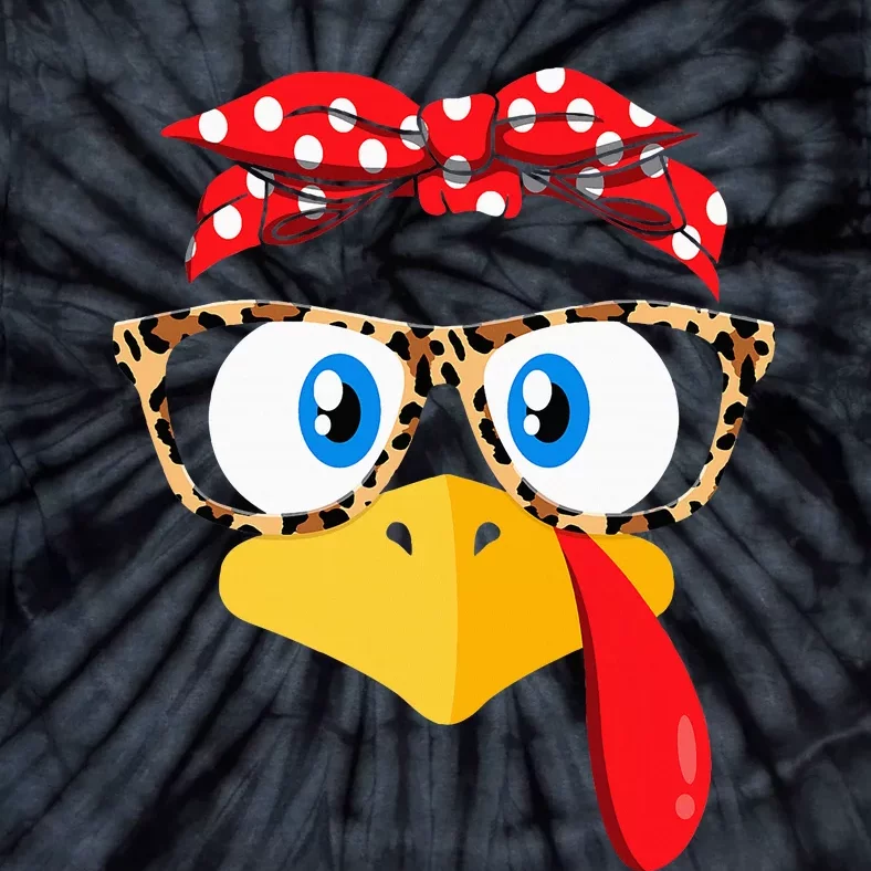 Thanksgiving Turkey Face Leopard Glasses Tie-Dye T-Shirt