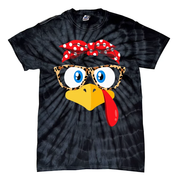 Thanksgiving Turkey Face Leopard Glasses Tie-Dye T-Shirt