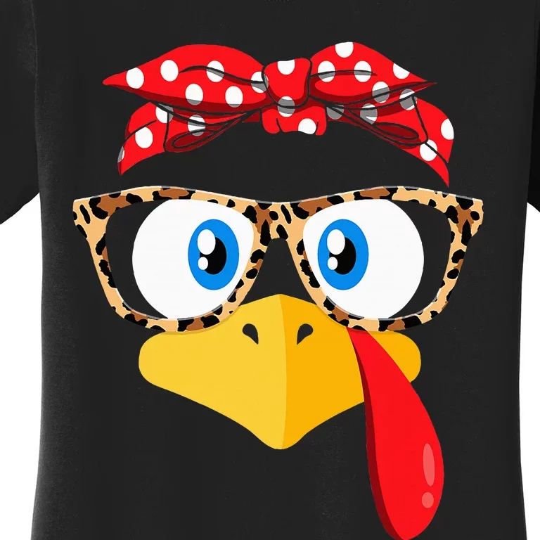 Thanksgiving Turkey Face Leopard Glasses Women's T-Shirt