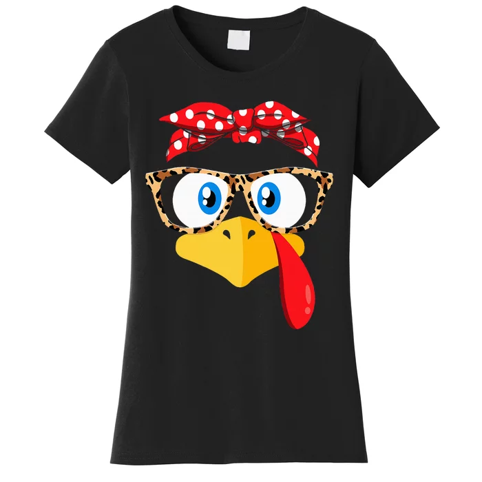 Thanksgiving Turkey Face Leopard Glasses Women's T-Shirt