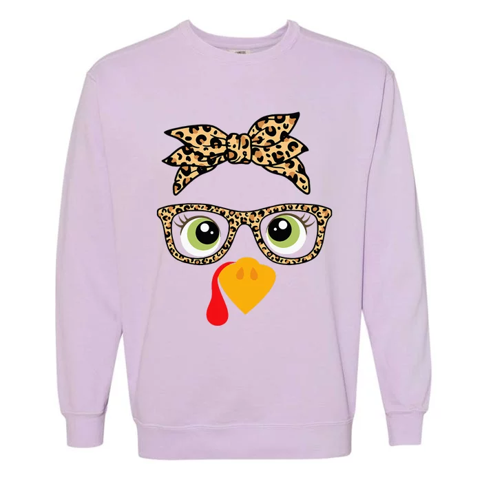 Thanksgiving Turkey Face Leopard Glasses Garment-Dyed Sweatshirt