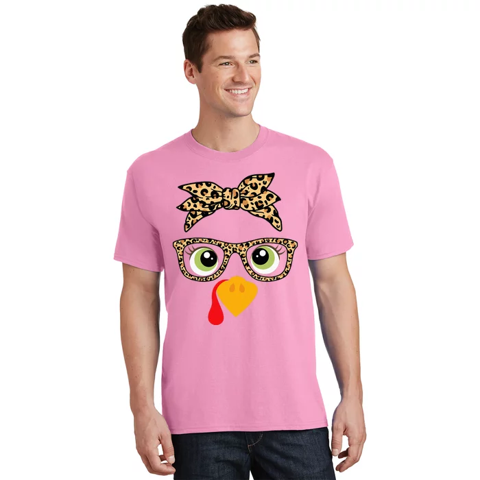 Thanksgiving Turkey Face Leopard Glasses T-Shirt