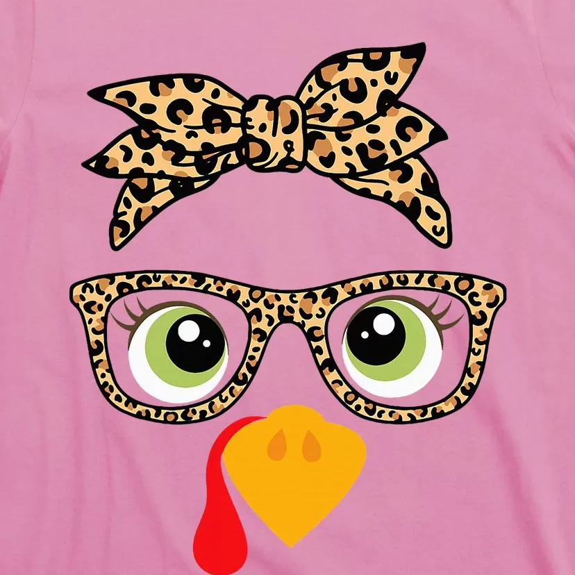 Thanksgiving Turkey Face Leopard Glasses T-Shirt