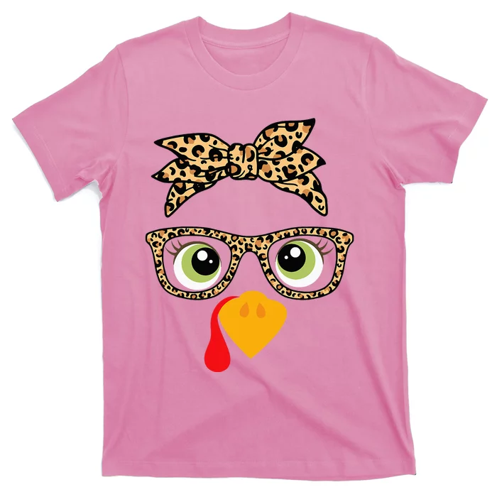 Thanksgiving Turkey Face Leopard Glasses T-Shirt