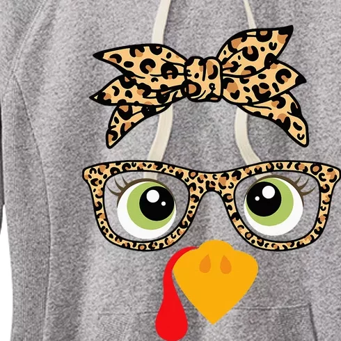 Thanksgiving Turkey Face Leopard Glasses Women's Fleece Hoodie