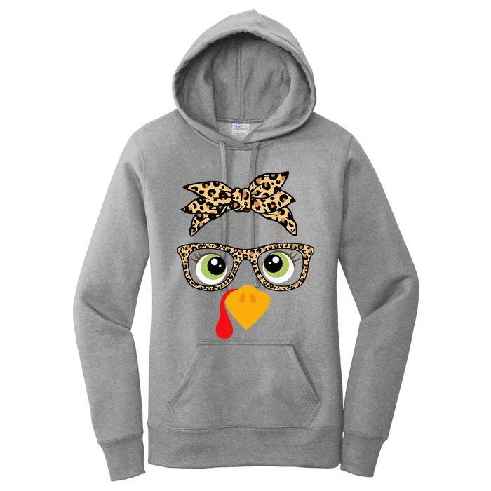 Thanksgiving Turkey Face Leopard Glasses Women's Pullover Hoodie