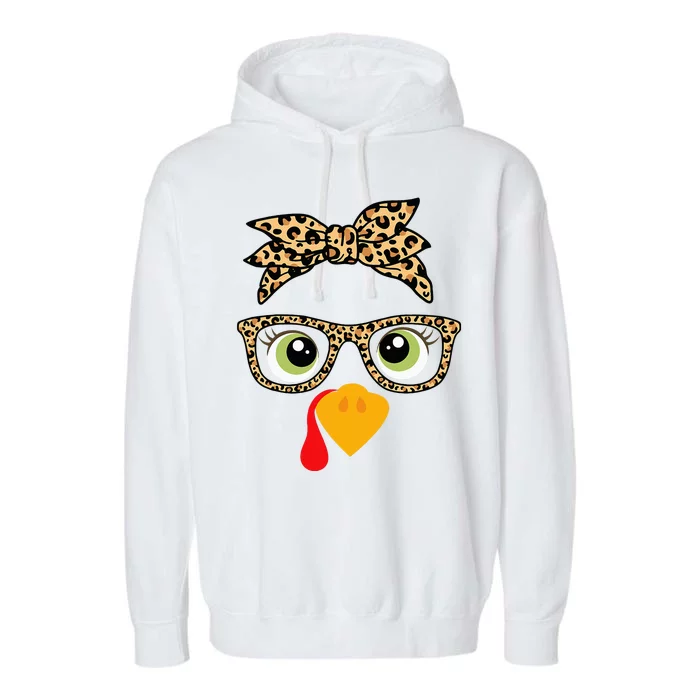 Thanksgiving Turkey Face Leopard Glasses Garment-Dyed Fleece Hoodie