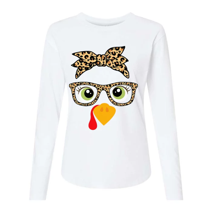 Thanksgiving Turkey Face Leopard Glasses Womens Cotton Relaxed Long Sleeve T-Shirt