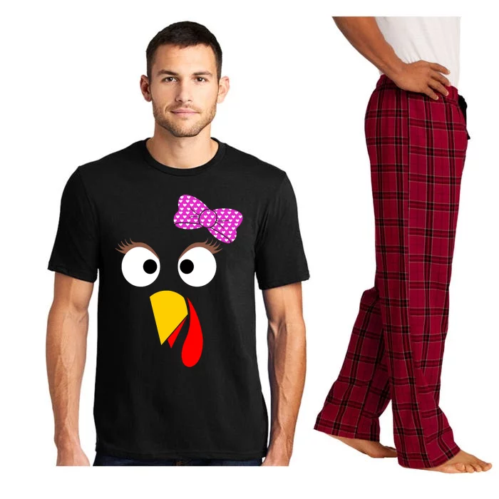 Thanksgiving Turkey Face Girl Ribbon Gift Pajama Set