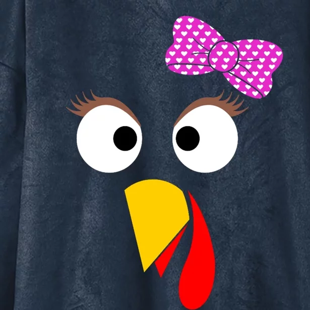 Thanksgiving Turkey Face Girl Ribbon Gift Hooded Wearable Blanket