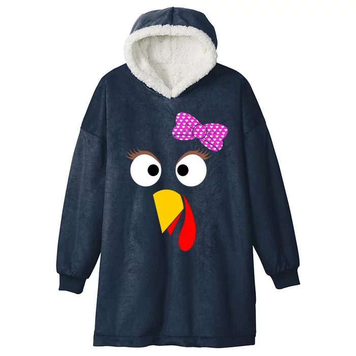 Thanksgiving Turkey Face Girl Ribbon Gift Hooded Wearable Blanket