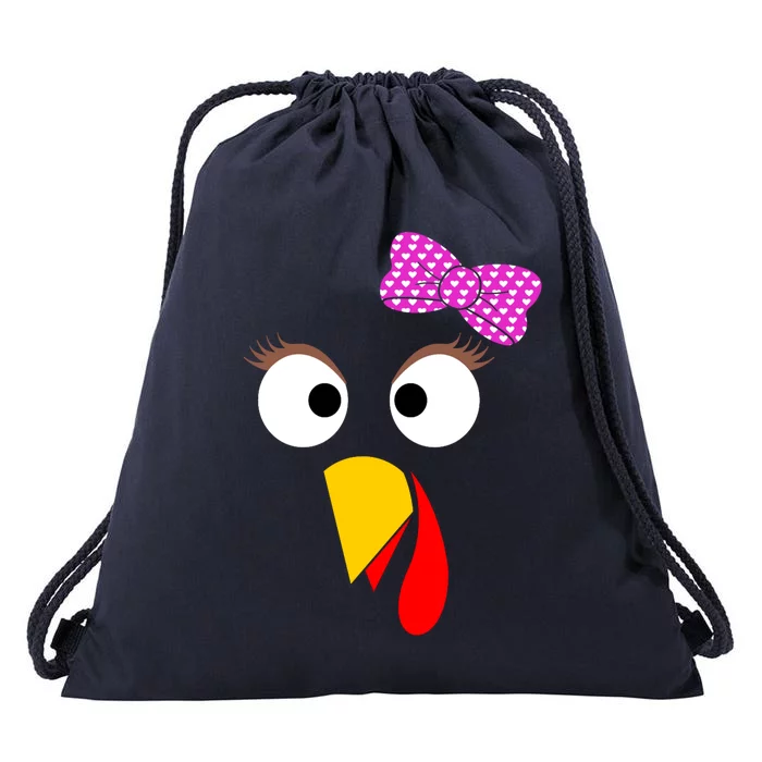 Thanksgiving Turkey Face Girl Ribbon Gift Drawstring Bag