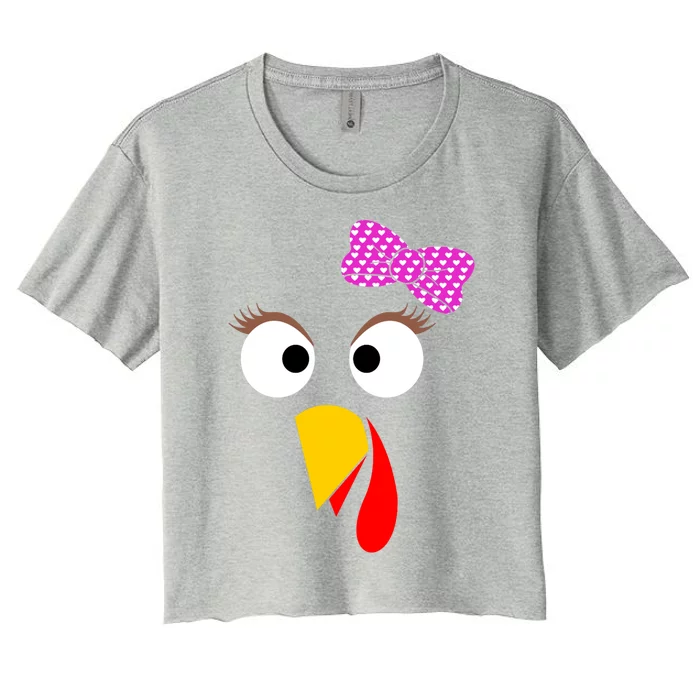 Thanksgiving Turkey Face Girl Ribbon Gift Women's Crop Top Tee