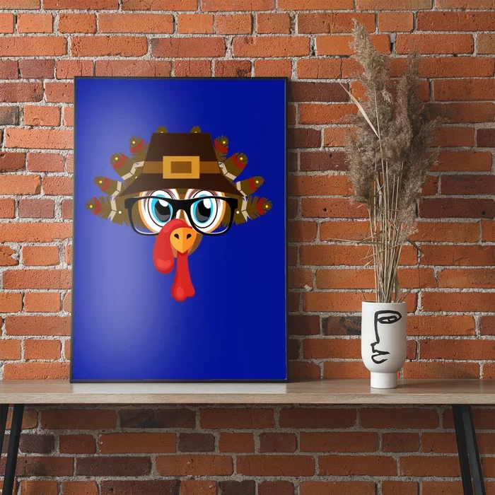 Thanksgiving Turkey Face Pilgrims Hat Glasses Tail Feathers Gift Poster