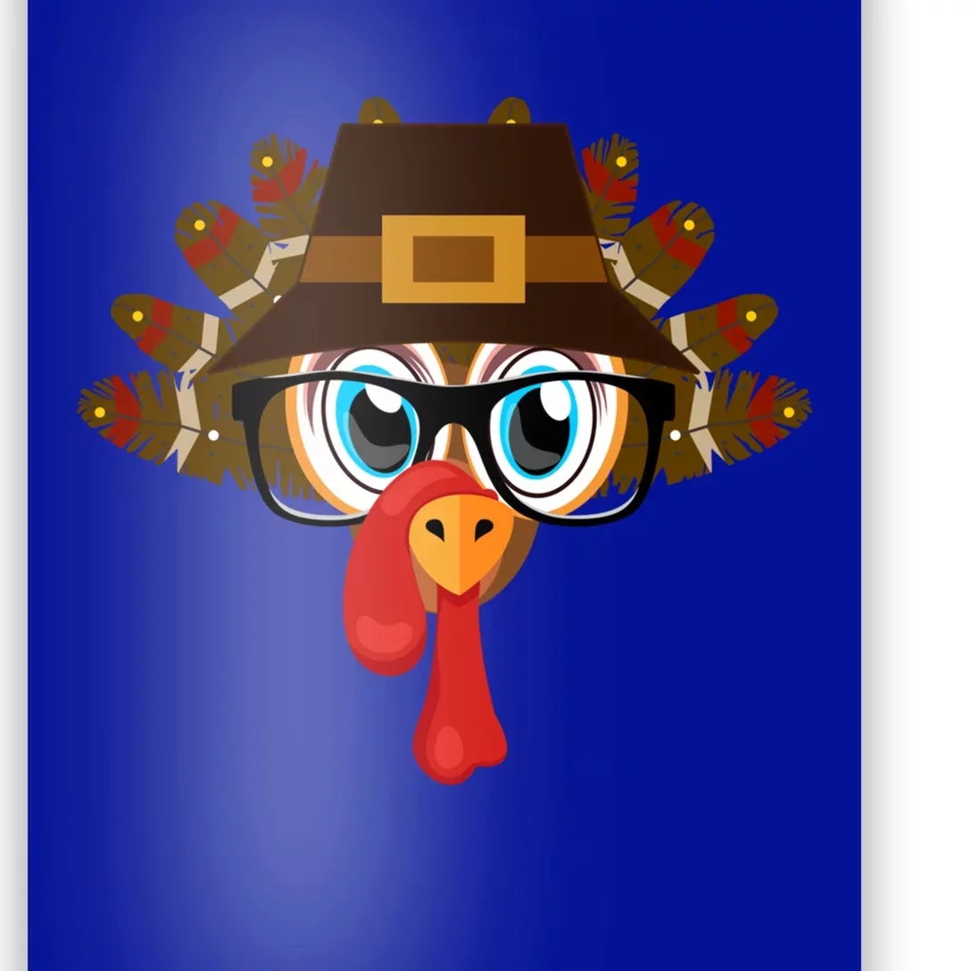 Thanksgiving Turkey Face Pilgrims Hat Glasses Tail Feathers Gift Poster