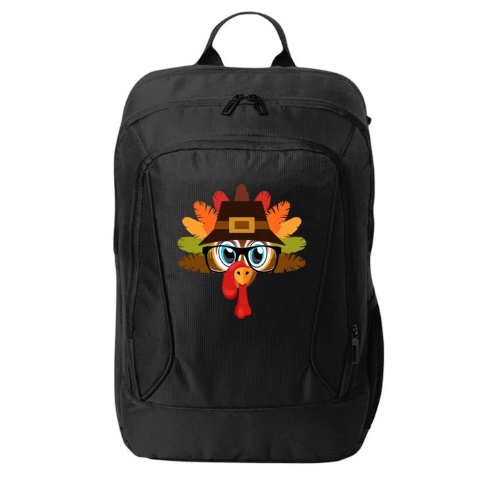 Thanksgiving Turkey Face Pilgrims Hat Glasses Tail Feathers Cool Gift City Backpack