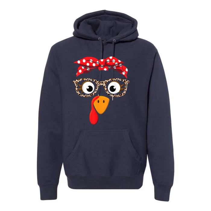 Thanksgiving Turkey Face Leopard Print Glasses Premium Hoodie