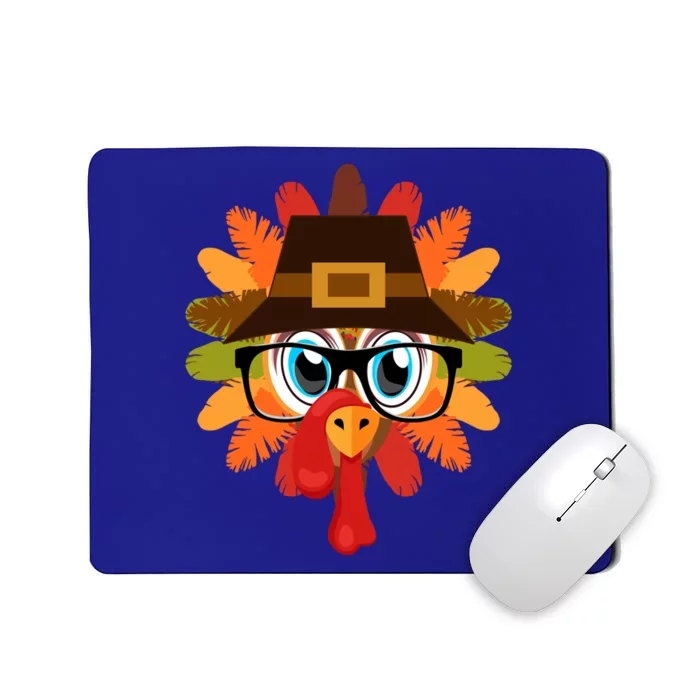 Thanksgiving Turkey Face Pilgrims Hat Glasses Tail Feathers Gift Mousepad