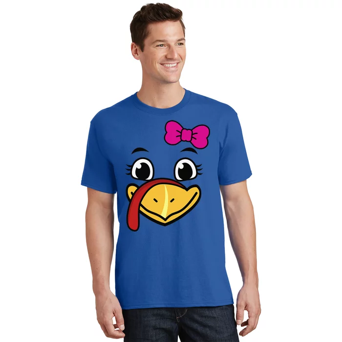 Thanksgiving Turkey Face Funny Pink Bow Cute Cool Gift T-Shirt