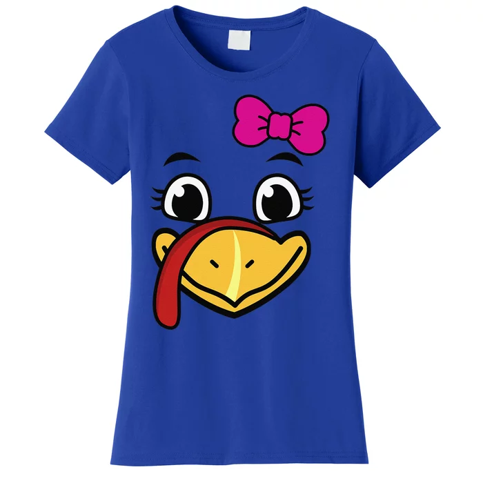 Thanksgiving Turkey Face Funny Pink Bow Cute Cool Gift Women's T-Shirt