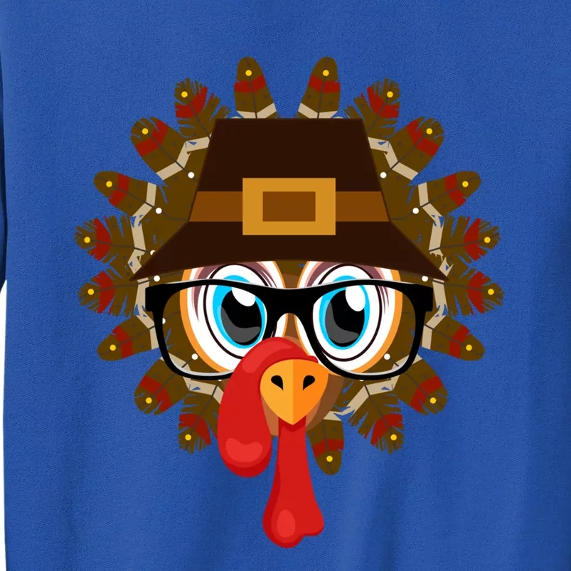 Thanksgiving Turkey Face Pilgrims Hat Glasses Tail Feathers Gift Sweatshirt