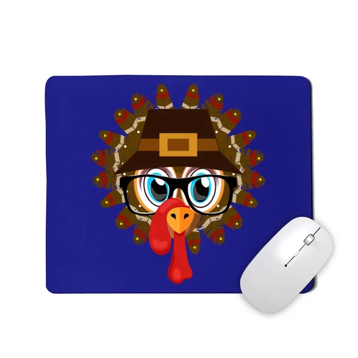 Thanksgiving Turkey Face Pilgrims Hat Glasses Tail Feathers Gift Mousepad