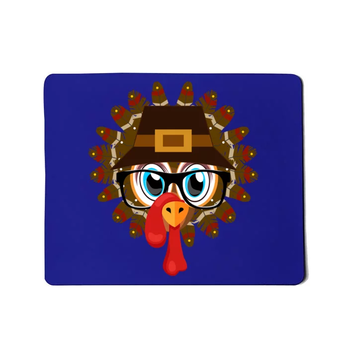 Thanksgiving Turkey Face Pilgrims Hat Glasses Tail Feathers Gift Mousepad