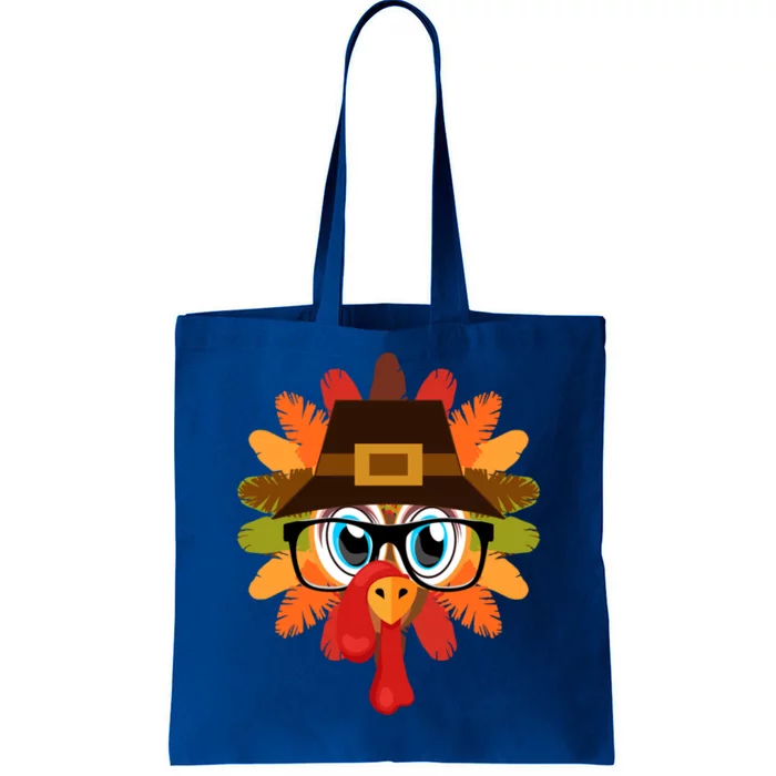 Thanksgiving Turkey Face Pilgrims Hat Glasses Tail Feathers Meaningful Gift Tote Bag