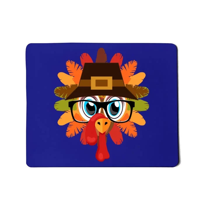 Thanksgiving Turkey Face Pilgrims Hat Glasses Tail Feathers Meaningful Gift Mousepad