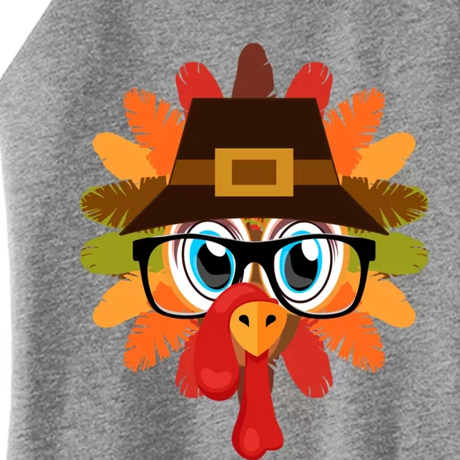 Thanksgiving Turkey Face Pilgrims Hat Glasses Tail Feathers Meaningful Gift Women’s Perfect Tri Rocker Tank