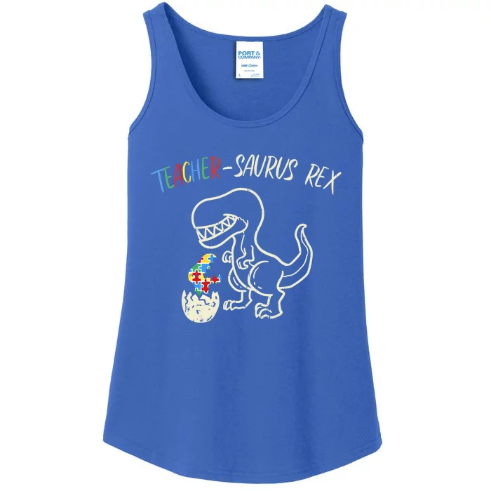 Teachersaurus Trex Funny Gift Autism Awareness Dinosaur Teacher Gift Ladies Essential Tank