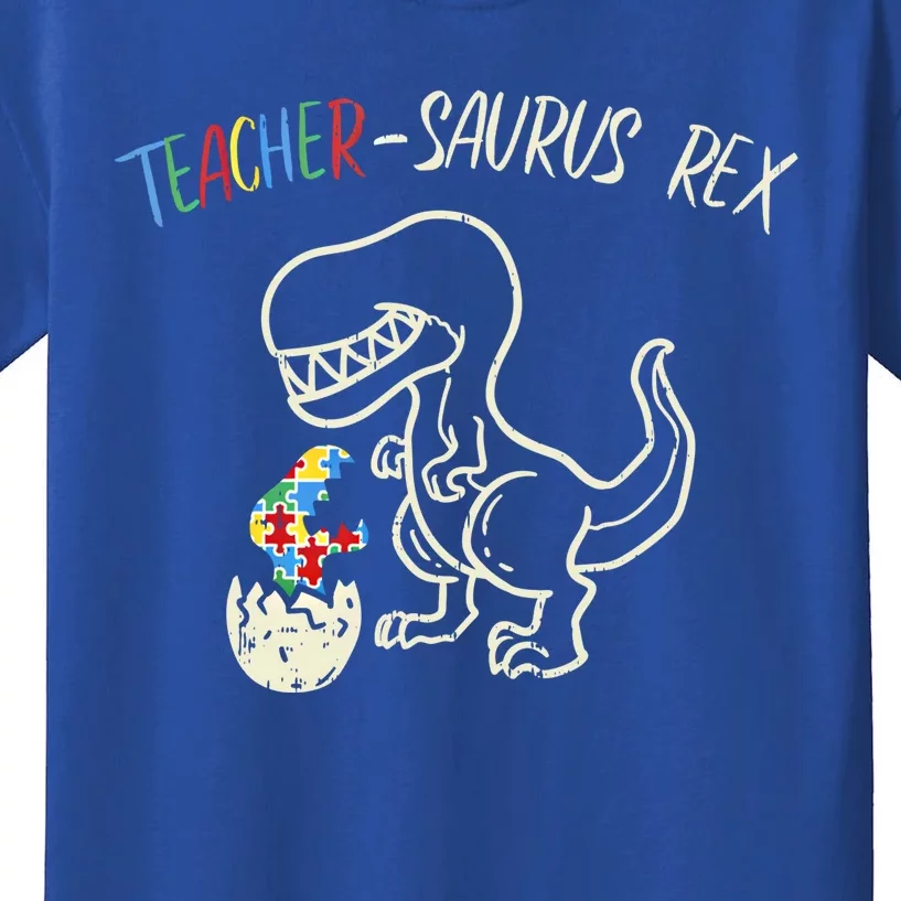 Teachersaurus Trex Funny Gift Autism Awareness Dinosaur Teacher Gift Kids T-Shirt