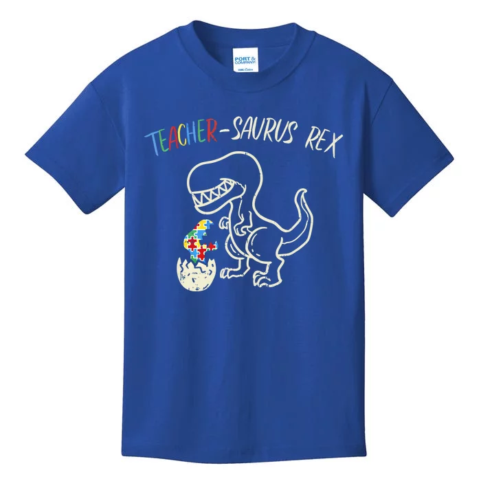 Teachersaurus Trex Funny Gift Autism Awareness Dinosaur Teacher Gift Kids T-Shirt