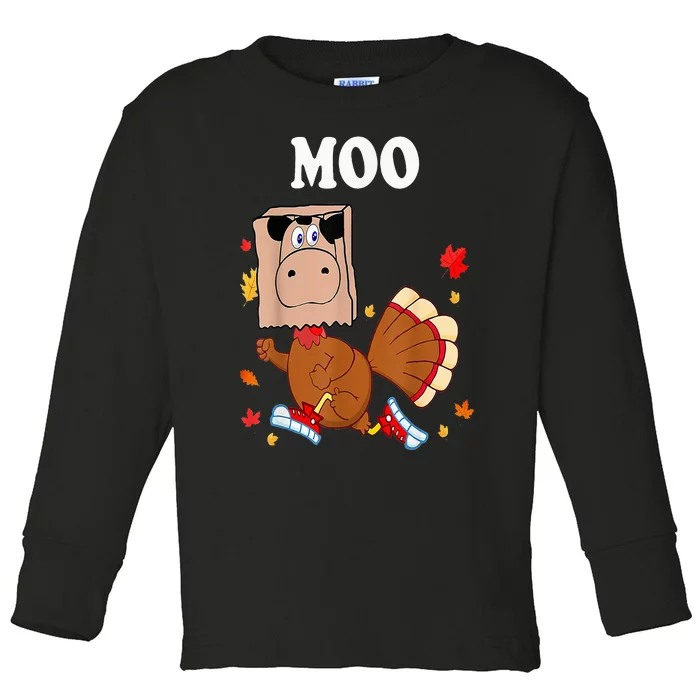 Thanksgiving Turkey Funny Fake Cow Moo Thanksgiving Turkey Toddler Long Sleeve Shirt