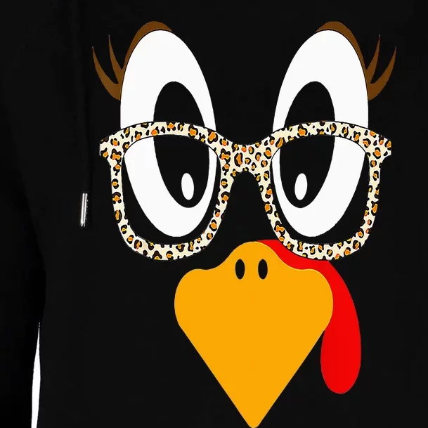 Thanksgiving Turkey Face Eyelashes Leopard Glasses Womens Funnel Neck Pullover Hood