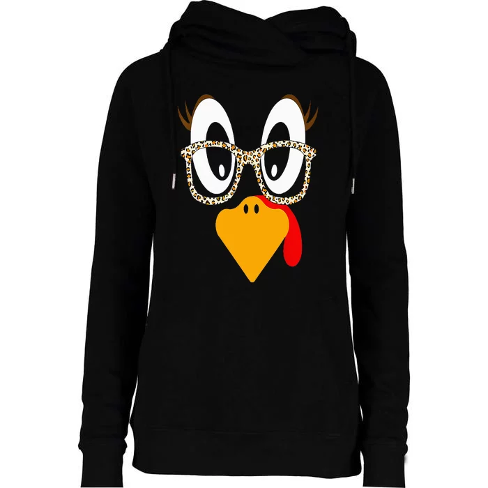 Thanksgiving Turkey Face Eyelashes Leopard Glasses Womens Funnel Neck Pullover Hood