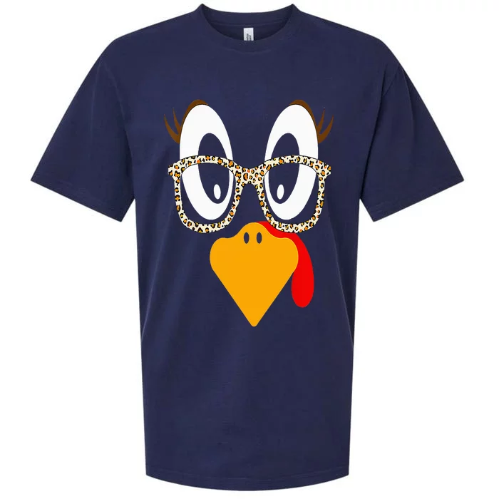 Thanksgiving Turkey Face Eyelashes Leopard Glasses Sueded Cloud Jersey T-Shirt