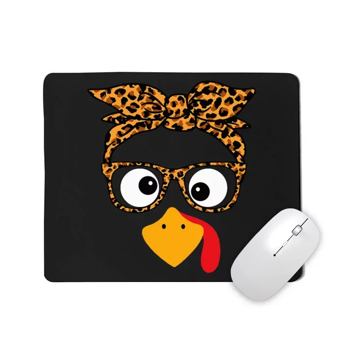 Thanksgiving Turkey Face Leopard Print Glasses Autumn Fall Mousepad